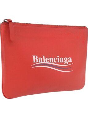 Balenciaga Everyday Pouch M Clutch Bag Leather Red Silver 516358